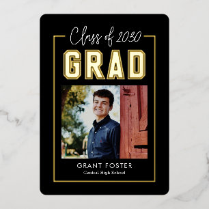 Invitación Con Relieve Metalizado Orgullo de la Universidad Foil Graduación EDITABLE