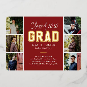Invitación Con Relieve Metalizado Orgullo de la Universidad Foil Graduación EDITABLE