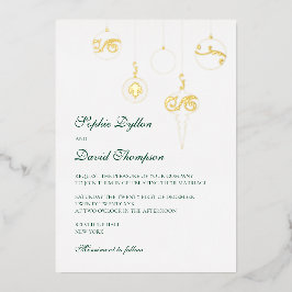 Invitación Con Relieve Metalizado Ornamentos navideños Boda verde oro