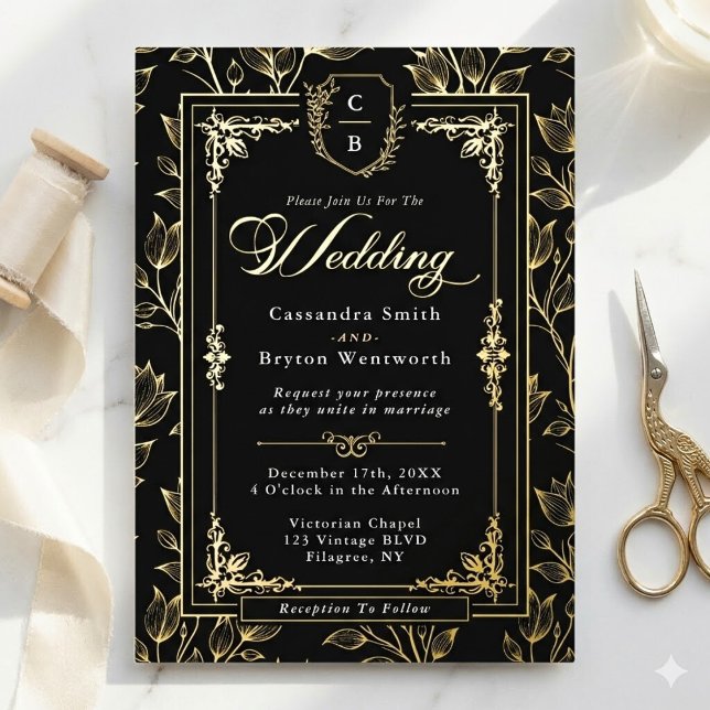 Invitación Con Relieve Metalizado Ornate Crest Luxury Formal Wedding (Subido por el creador)
