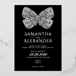 Invitación Con Relieve Metalizado Ornate de Regencia Renacentista Bow Black Photo Bo