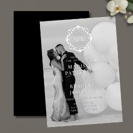 Invitación Con Relieve Metalizado Ornate Floral Monograma Boda Foto Elegante