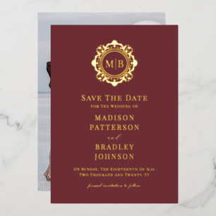 Invitación Con Relieve Metalizado Ornate Floral Monograma Fotos Boda Guardar La Fech