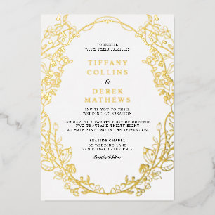 Invitación Con Relieve Metalizado Ornate Frame Elegant Wedding Gold