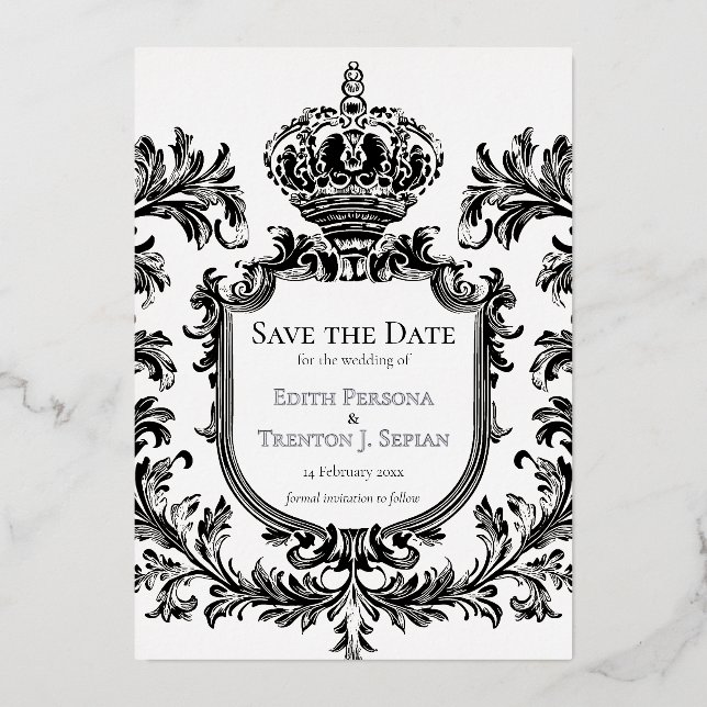 Invitación Con Relieve Metalizado Ornate Laurel y Filigree, Boda, (Anverso)