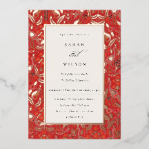 Ornate Red Classy Floral Peacock Gold Boda