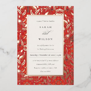 Invitación Con Relieve Metalizado Ornato Clásico Floral Pavo Real Boda Dorada