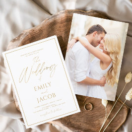 Invitación Con Relieve Metalizado Oro Blanco Foto Imagen Boda Moderno