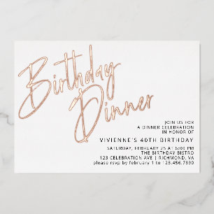 Invitación Con Relieve Metalizado Oro Blanco y Rosa Cena de Cumpleaños Simple y El