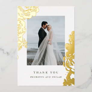 Invitación Con Relieve Metalizado Oro Bloom Foil Gracias