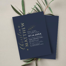 Invitación Con Relieve Metalizado Oro Boda azul de la Marina Minimalista moderna