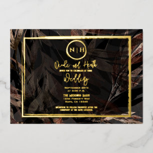 Invitación Con Relieve Metalizado Oro Boda botánico de bronce oscuro de cobre marrón