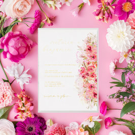 Invitación Con Relieve Metalizado Oro Boda colorido del Jardín Botánico Floral Rosa
