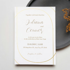 Invitación Con Relieve Metalizado Oro Boda de arco moderno mínimo blanco