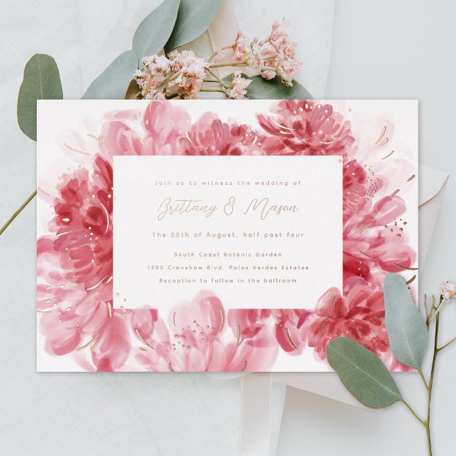 Invitación Con Relieve Metalizado Oro Boda de flores rosadas (Subido por el creador)