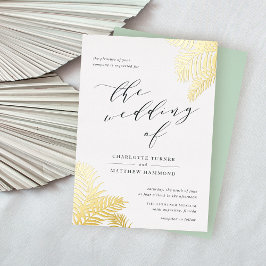 Invitación Con Relieve Metalizado Oro Boda de follaje tropical
