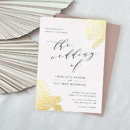 Invitación Con Relieve Metalizado Oro Boda de follaje tropical