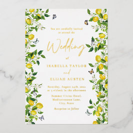 Invitación Con Relieve Metalizado Oro Boda de limón botánico