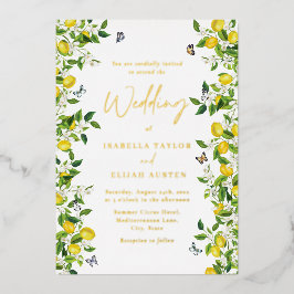 Invitación Con Relieve Metalizado Oro Boda de limón botánico