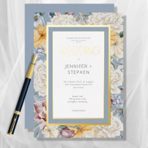 Oro Boda floral azul amarillo y blanco