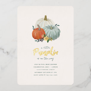 Invitación Con Relieve Metalizado Oro brillante y calabaza azul polvoriento Cumpleañ