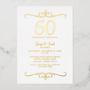 Invitación Con Relieve Metalizado Oro de 50 años todavía enamorado