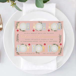 Invitación Con Relieve Metalizado Oro de cena de ensayo de mesa ilustrado