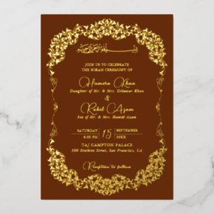 Invitación Con Relieve Metalizado Oro de cobre artístico floral paisley boda musulma
