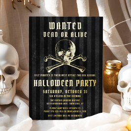 Invitación Con Relieve Metalizado Oro de la fiesta de halloween de los piratas negro