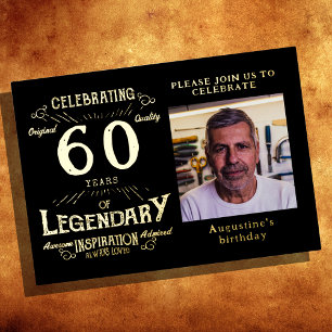 Invitación Con Relieve Metalizado Oro de la Vintage de cumpleaños 60 negro