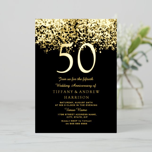 Invitación Con Relieve Metalizado Oro del 50 aniversario Boda de Oro (Anverso de pie)