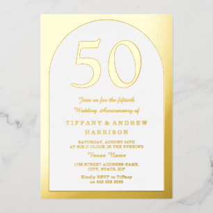 Invitación Con Relieve Metalizado Oro del 50 aniversario del Arco Dorado del Boda