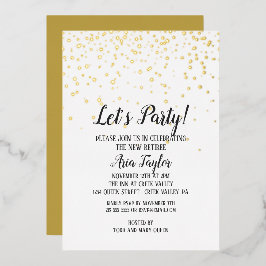 Invitación Con Relieve Metalizado Oro, Fiesta Fiesta de Jubilación Confetti