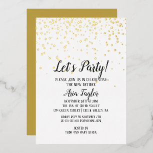 Invitación Con Relieve Metalizado Oro, Fiesta Fiesta de Jubilación Confetti