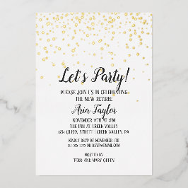 Invitación Con Relieve Metalizado Oro, Fiesta Fiesta de Jubilación Confetti