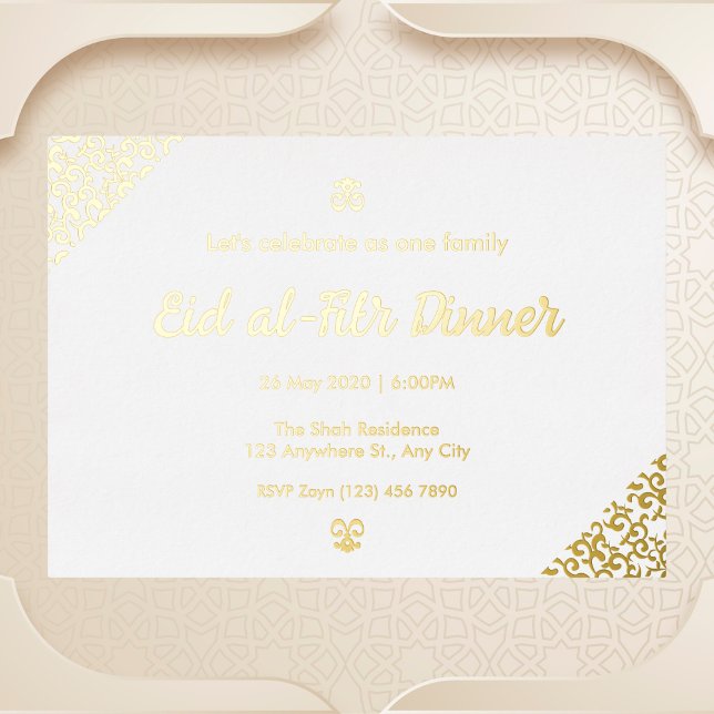 Invitación Con Relieve Metalizado Oro Floral Eid al-Fitr (Subido por el creador)