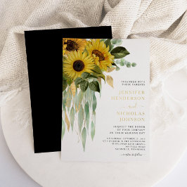 Invitación Con Relieve Metalizado Oro floral moderno Oro negro y blanco