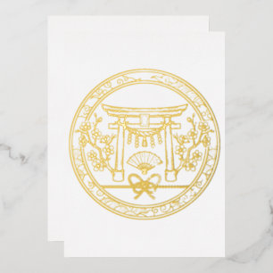 Invitación Con Relieve Metalizado Oro Japonés Shinzen Kekkon
