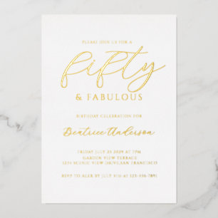 Invitación Con Relieve Metalizado Oro Laminado 50 y Fabuloso