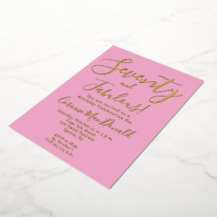 Invitación Con Relieve Metalizado Oro Laminado Setenta y Fabuloso cumpleaños 70