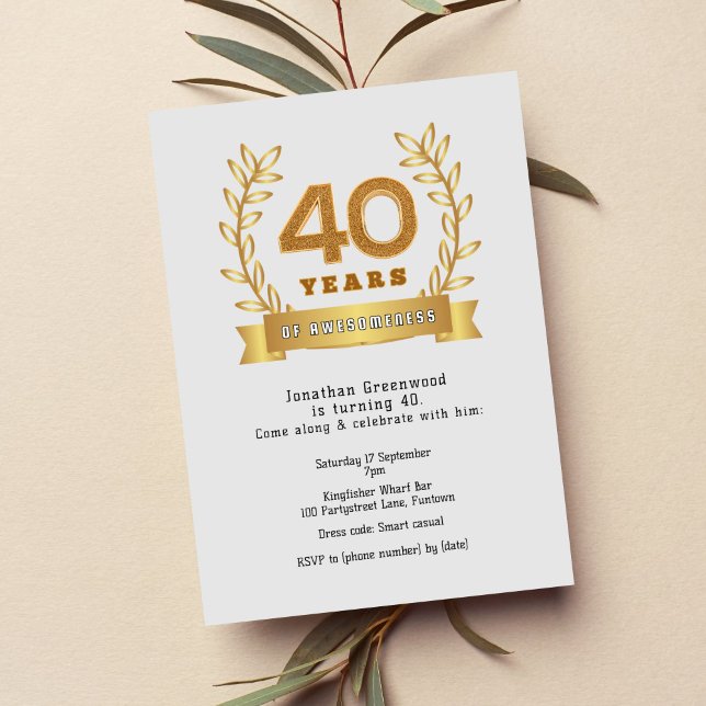 Invitación Con Relieve Metalizado Oro ligero premium '40 años de inconsciencia' (Subido por el creador)