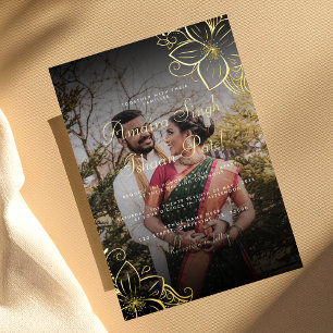 Invitación Con Relieve Metalizado Oro Mehndi Moderno Tradicional Boda India Real