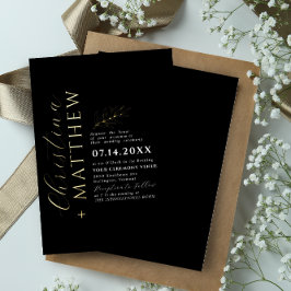 Invitación Con Relieve Metalizado Oro Minimalista Boda blanco negro moderno