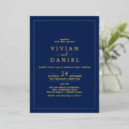 Invitación Con Relieve Metalizado Oro Minimalista con Hoja | Boda de Fecha Estilizad