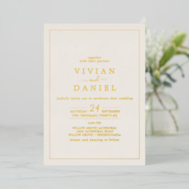 Invitación Con Relieve Metalizado Oro Minimalista con Hojas | Boda de Fecha con Esti