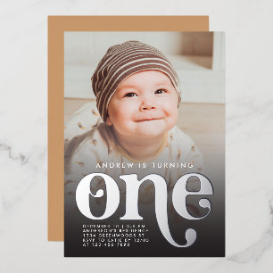 Invitación Con Relieve Metalizado Oro Minimalista moderno foto Rosa de cumpleaños