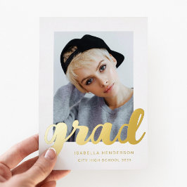 Invitación Con Relieve Metalizado Oro moderno de graduación fotográfica