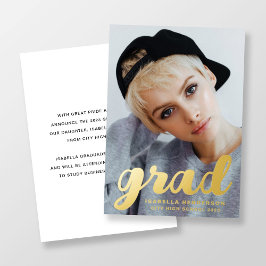 Invitación Con Relieve Metalizado Oro moderno y elegante de graduación fotográfica