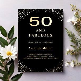 Invitación Con Relieve Metalizado Oro negro 50 cumpleaños fabulosos