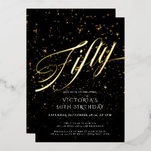 Invitación Con Relieve Metalizado Oro Negro Cincuenta Elegantes Confetti 50 cumpleañ